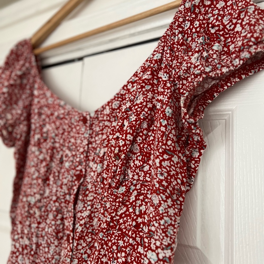 Red flower mini dress | Summer flower dress, Mini red dress with buttons
